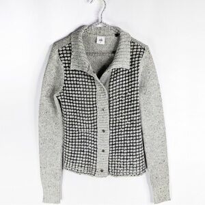 CAbi #3006 square stitch cardigan grey cableknit